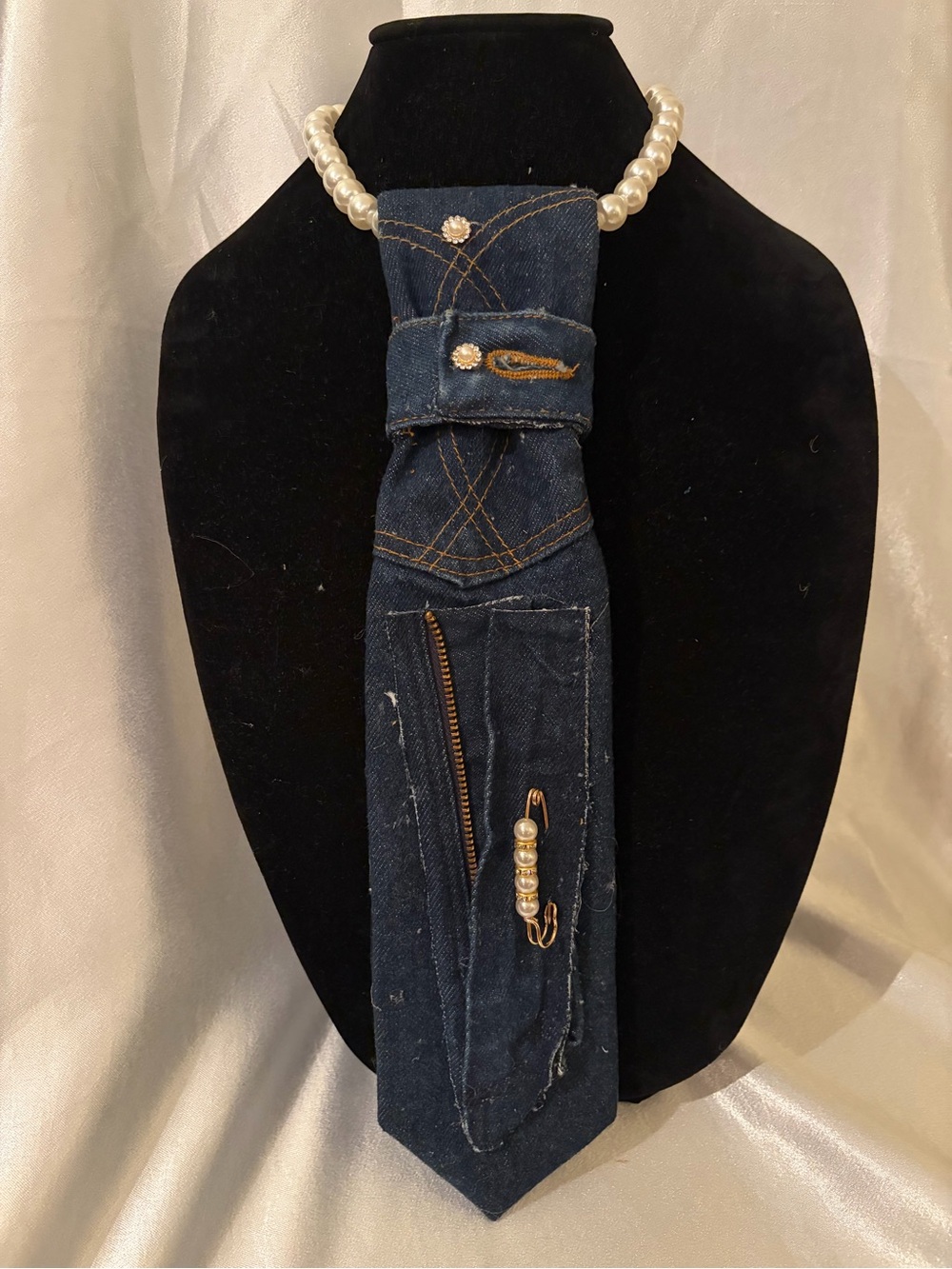 Women’s Dark Blue Denim Jean Tie - Long